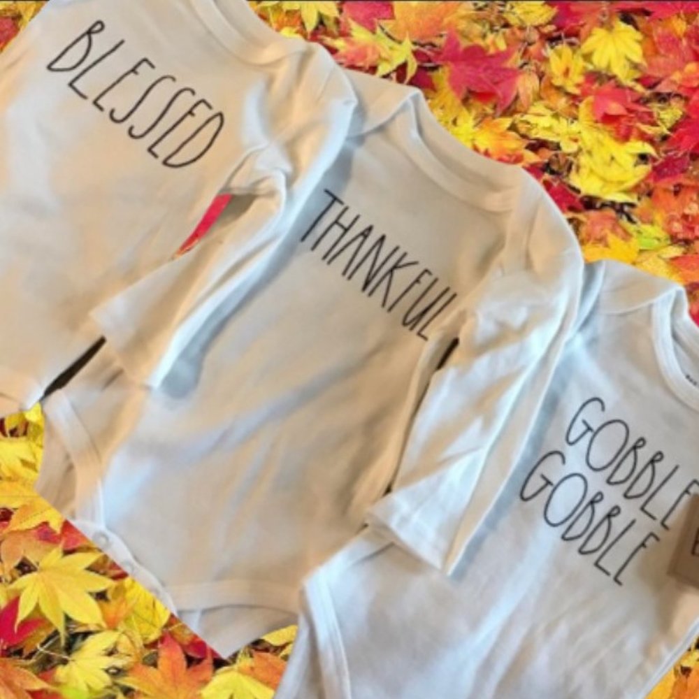 Rae Dunn Baby Thanksgiving Gobble Turkey 3 Bodysuit Romper Onesie 6-9 mo NEW